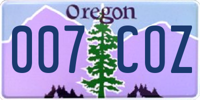 OR license plate 007COZ