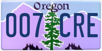 OR license plate 007CRE