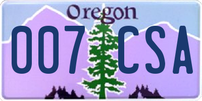 OR license plate 007CSA
