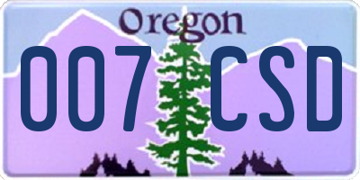 OR license plate 007CSD