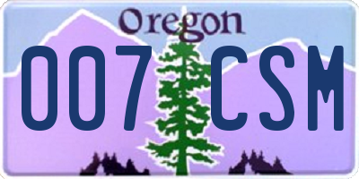 OR license plate 007CSM