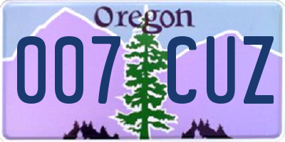 OR license plate 007CUZ