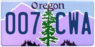 OR license plate 007CWA
