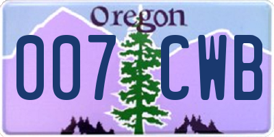 OR license plate 007CWB