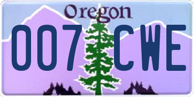 OR license plate 007CWE
