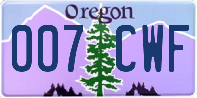 OR license plate 007CWF