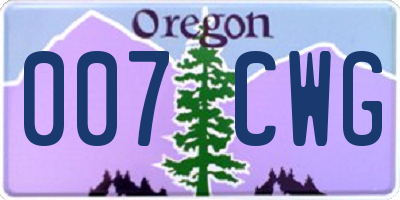 OR license plate 007CWG