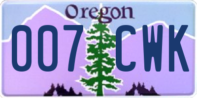 OR license plate 007CWK