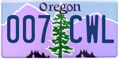 OR license plate 007CWL