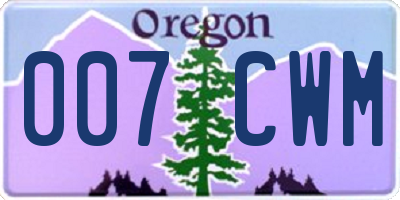 OR license plate 007CWM