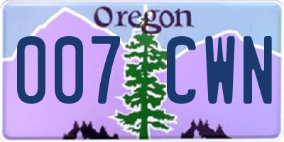 OR license plate 007CWN