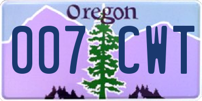 OR license plate 007CWT