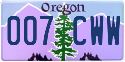 OR license plate 007CWW