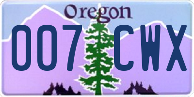 OR license plate 007CWX