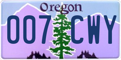 OR license plate 007CWY