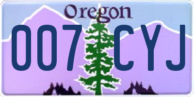 OR license plate 007CYJ