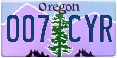 OR license plate 007CYR