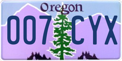OR license plate 007CYX