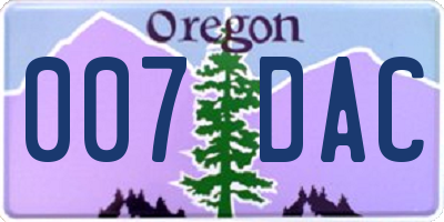 OR license plate 007DAC