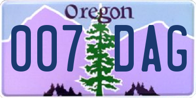 OR license plate 007DAG