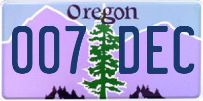 OR license plate 007DEC