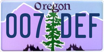 OR license plate 007DEF
