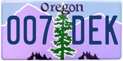 OR license plate 007DEK