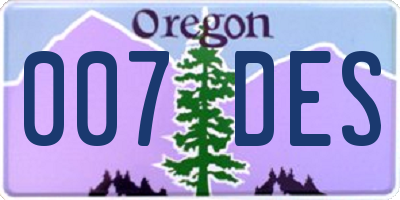 OR license plate 007DES