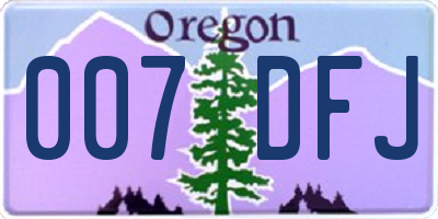 OR license plate 007DFJ