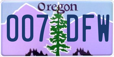OR license plate 007DFW