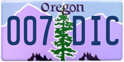 OR license plate 007DIC