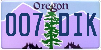 OR license plate 007DIK