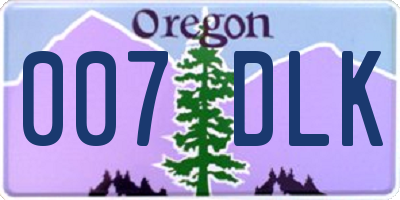 OR license plate 007DLK