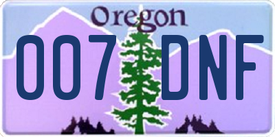 OR license plate 007DNF