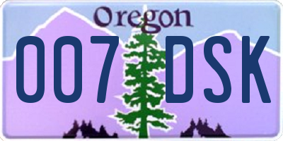 OR license plate 007DSK
