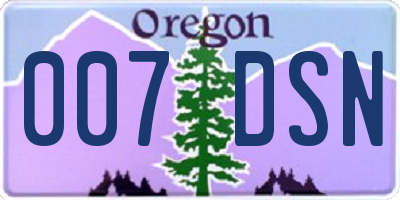 OR license plate 007DSN