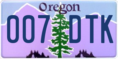 OR license plate 007DTK