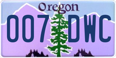 OR license plate 007DWC