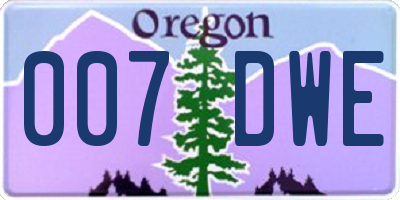 OR license plate 007DWE