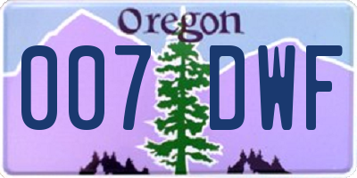 OR license plate 007DWF