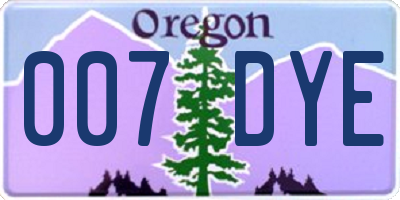 OR license plate 007DYE
