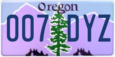 OR license plate 007DYZ