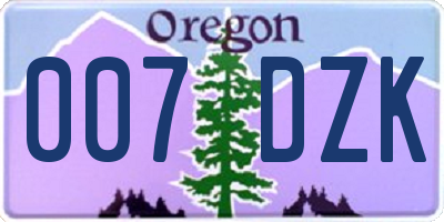 OR license plate 007DZK