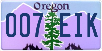OR license plate 007EIK