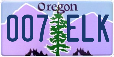 OR license plate 007ELK