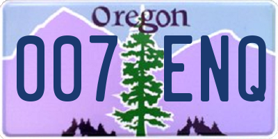 OR license plate 007ENQ