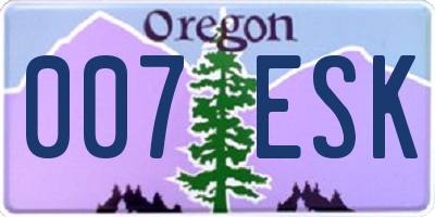 OR license plate 007ESK