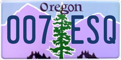OR license plate 007ESQ