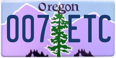 OR license plate 007ETC