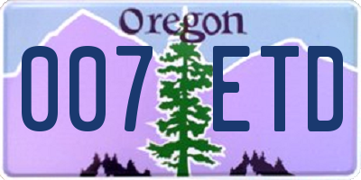 OR license plate 007ETD